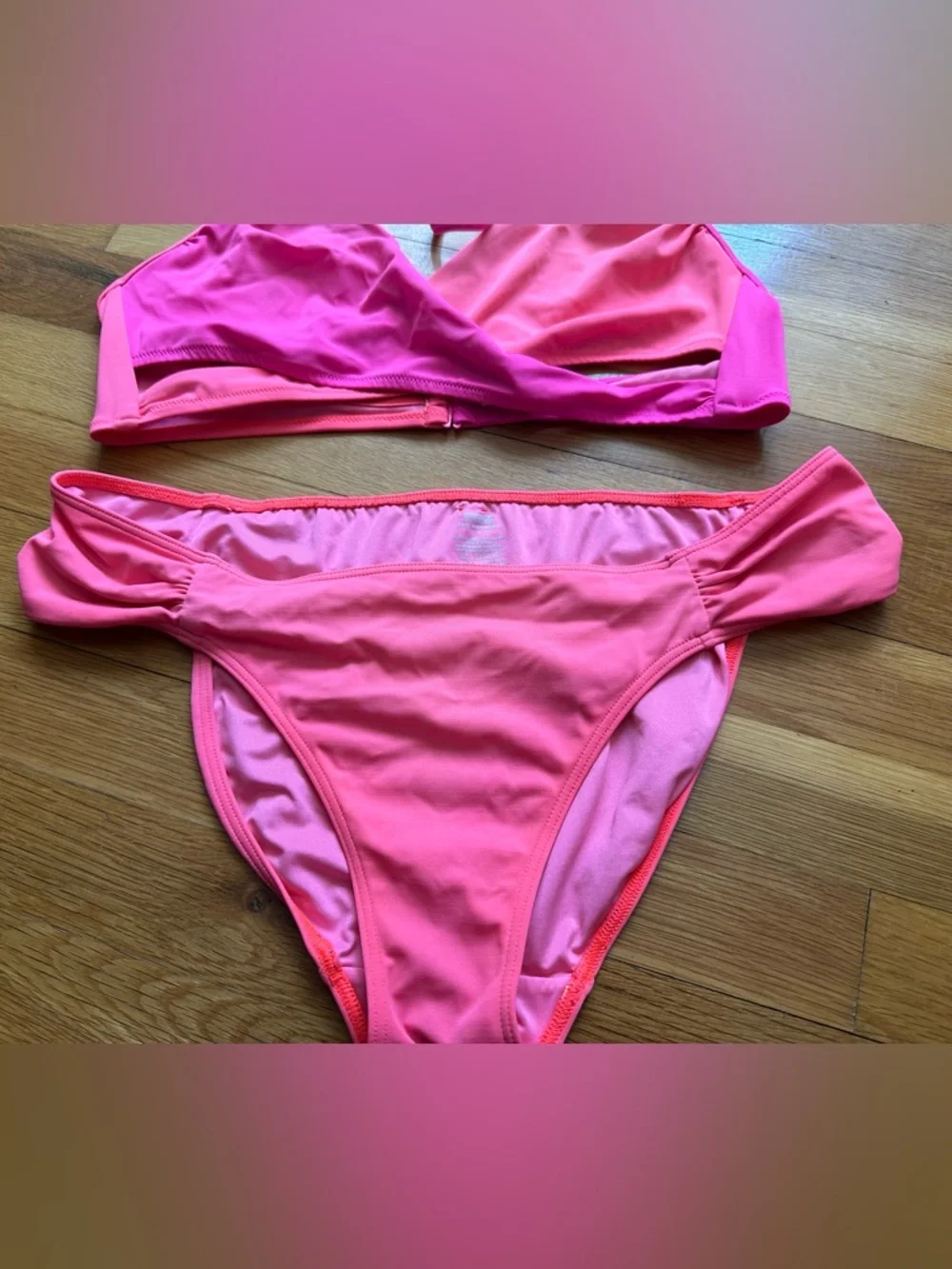 PINK Victoria's Secret Two-Tone‎ Pink & Coral Halter Bikini